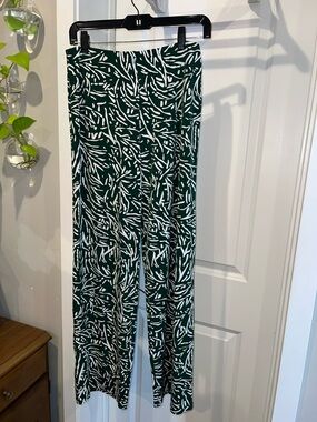 Alfani Forest Green & White Abstract Wide-Leg Pants